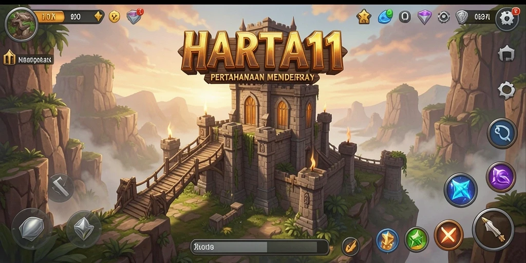 Tangkapan layar utama HARTA11 menampilkan serunya gameplay Tower Defense.