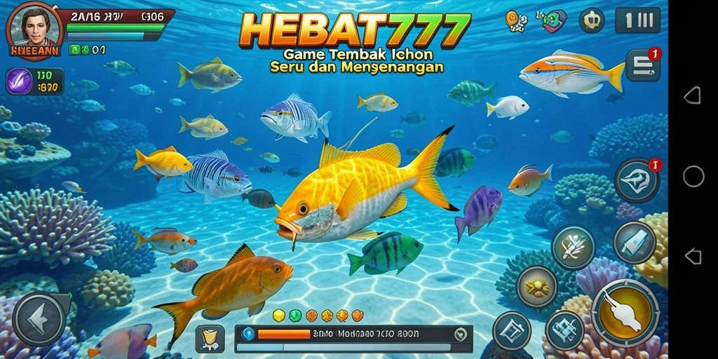 Tampilan gameplay HEBAT777 yang seru dengan aksi menembak ikan.