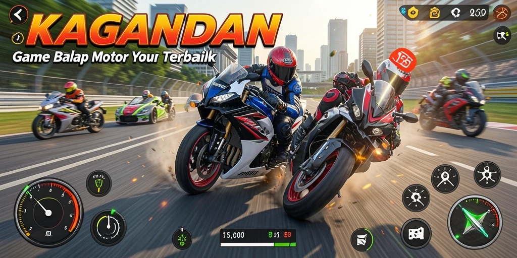 Screenshot utama KAGANDAN menampilkan aksi balap motor yang seru dan mendebarkan.