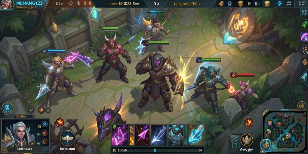 Screenshot gameplay MENANG123 menampilkan pertarungan epik antara karakter.
