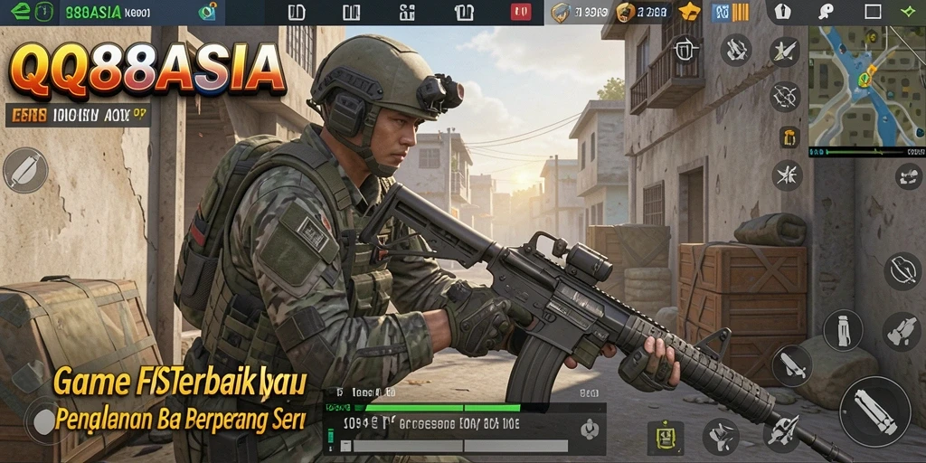 Tampilan aksi seru dalam gameplay QQ88ASIA FPS.