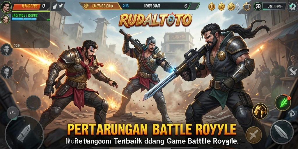 Screenshot utama RUDALTOTO menampilkan pertarungan seru dalam game Battle Royale.