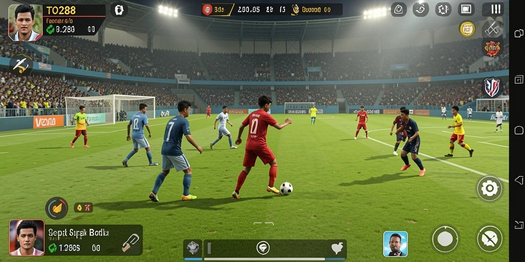 Tampilan gameplay menegangkan dalam pertarungan sepak bola.
